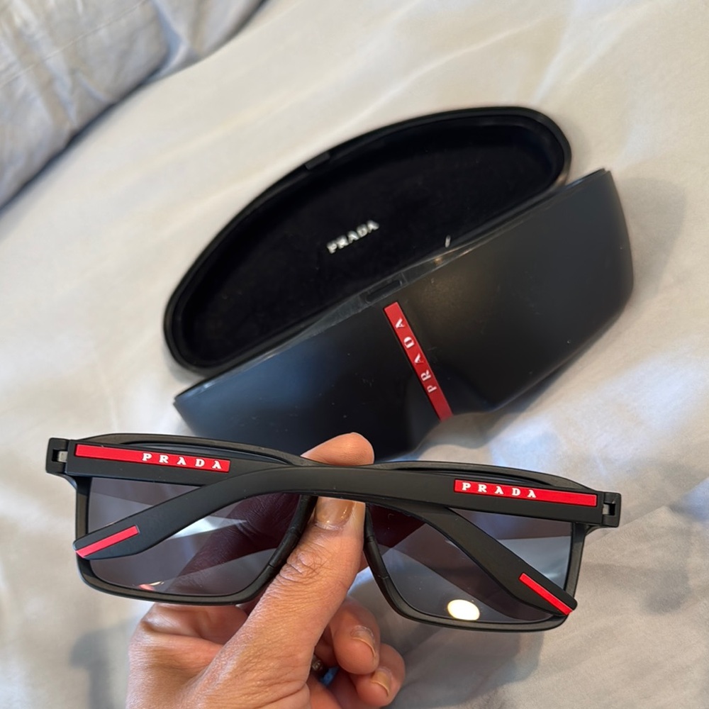 Prada Black Rectangular Sunglasses with Case - Picture 2 of 4